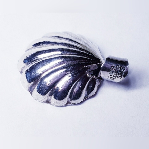 Vintage Sterling Silver Huge SeaShell Pendant 2" Long - Picture 4 of 5